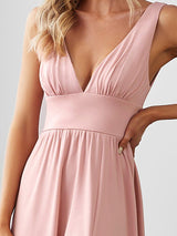 ever SORAYA|V-Neck High Slit Empire Waist Evening Dress(Final Sale)