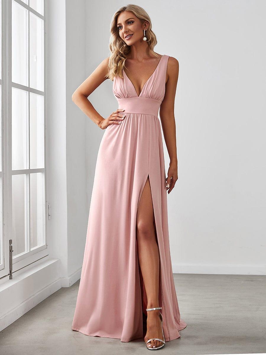 ever SORAYA|V-Neck High Slit Empire Waist Evening Dress(Final Sale)