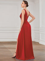 ever SORAYA|V-Neck High Slit Empire Waist Evening Dress(Final Sale)