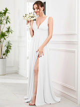 ever SORAYA|V-Neck High Slit Empire Waist Evening Dress(Final Sale)