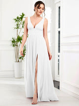 ever SORAYA|V-Neck High Slit Empire Waist Evening Dress(Final Sale)