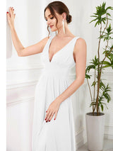 ever SORAYA|V-Neck High Slit Empire Waist Evening Dress(Final Sale)