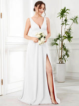 ever SORAYA|V-Neck High Slit Empire Waist Evening Dress(Final Sale)