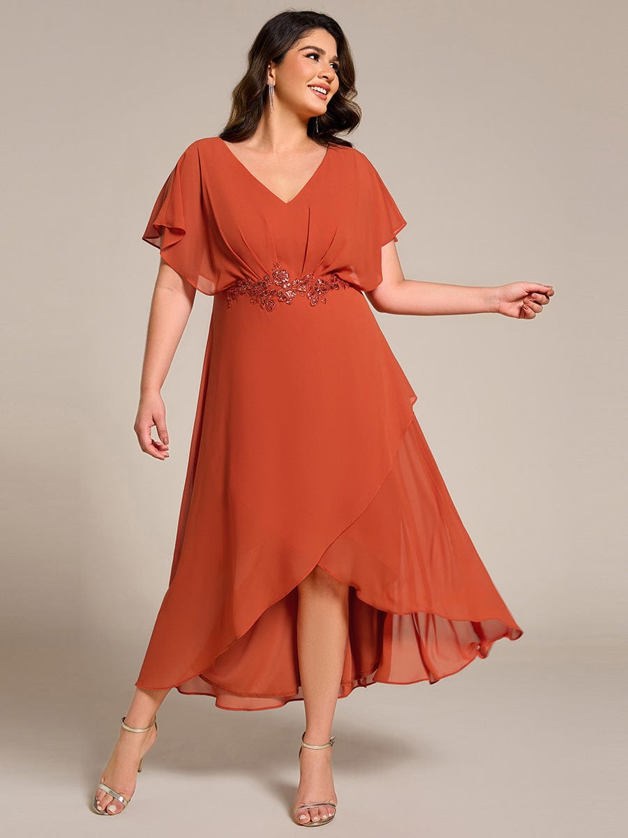 ever LILAS|Waist Applique A-Line Chiffon V-Neck Evening Dress(Final Sale)