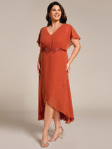 ever LILAS|Waist Applique A-Line Chiffon V-Neck Evening Dress(Final Sale)