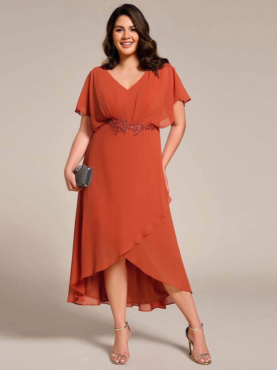 ever LILAS|Waist Applique A-Line Chiffon V-Neck Evening Dress(Final Sale)