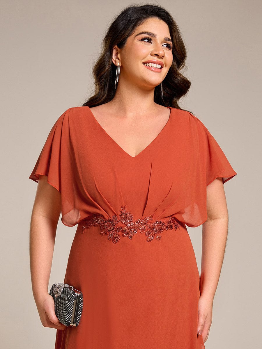 ever LILAS|Waist Applique A-Line Chiffon V-Neck Evening Dress(Final Sale)