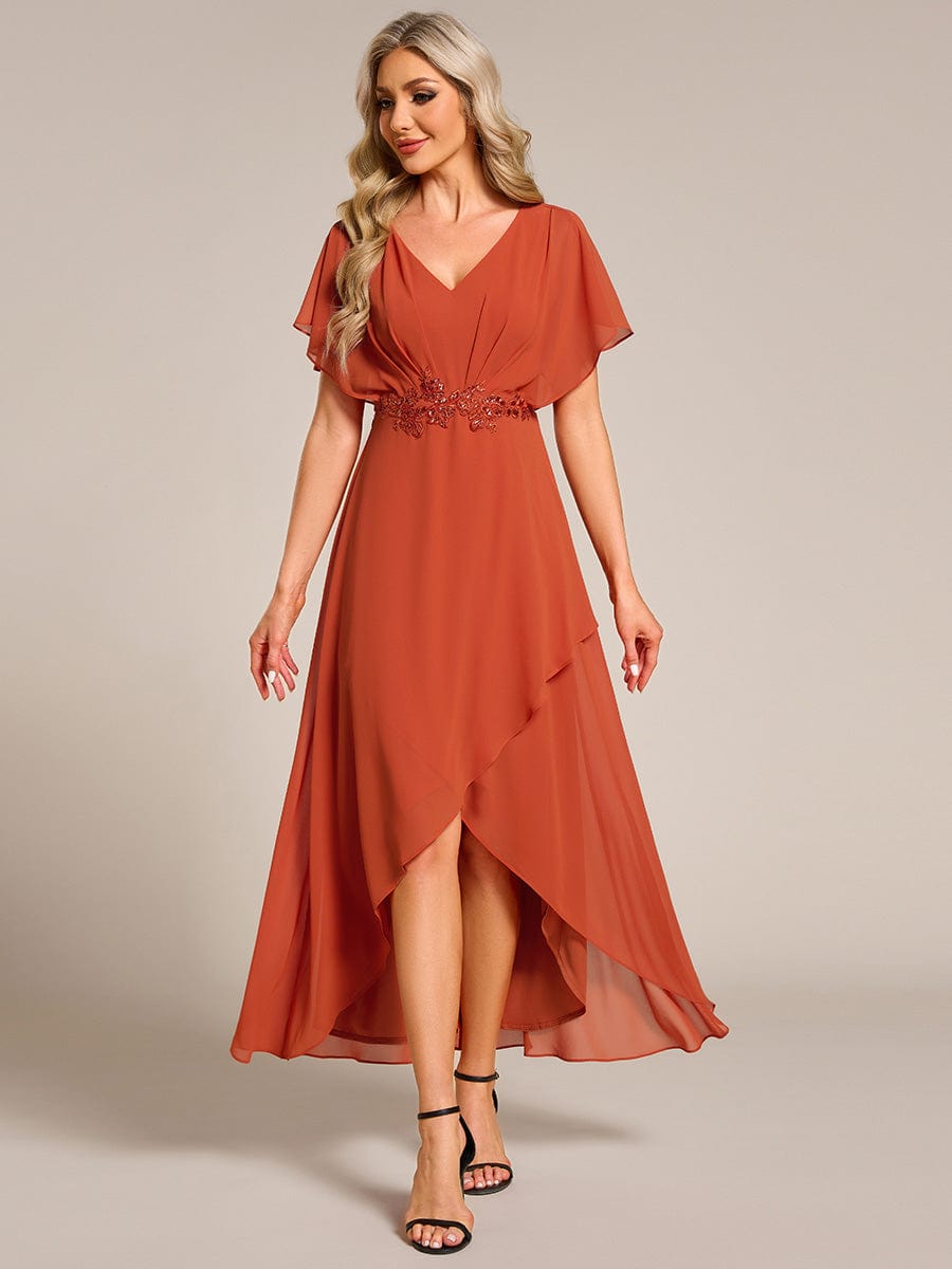 ever LILAS|Waist Applique A-Line Chiffon V-Neck Evening Dress(Final Sale)