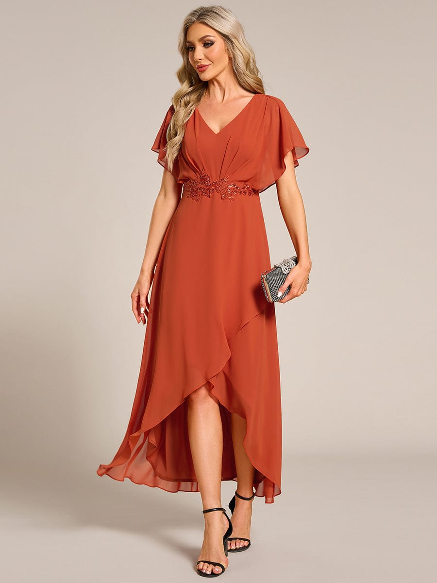 ever LILAS|Waist Applique A-Line Chiffon V-Neck Evening Dress(Final Sale)