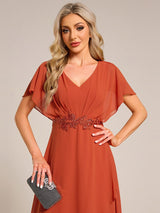 ever LILAS|Waist Applique A-Line Chiffon V-Neck Evening Dress(Final Sale)