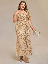 Plus Size Sequin Ruffle Sleeve Evening Dress