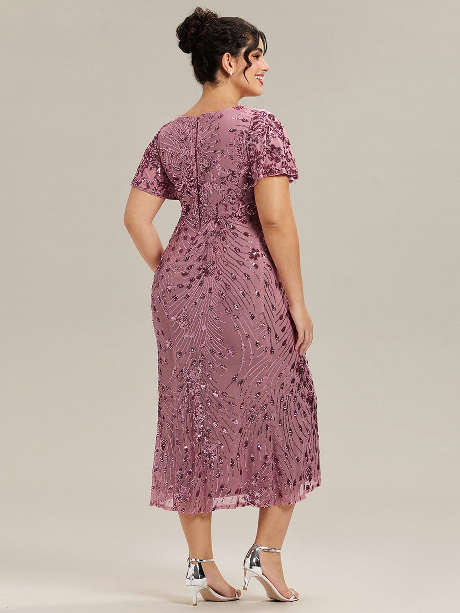 Plus Size Sequin Ruffle Sleeve Evening Dress