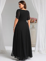 ever NOAH|Rhinestone Embellished Chiffon Ruffle Sleeve Mother of the Bride Dress