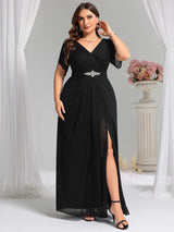 ever NOAH|Rhinestone Embellished Chiffon Ruffle Sleeve Wedding Guest Dress