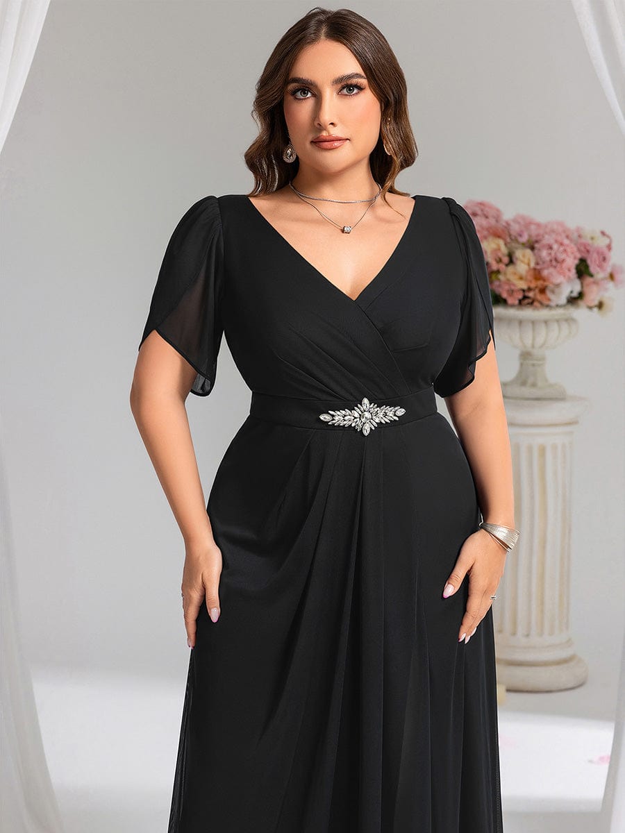 ever NOAH|Rhinestone Embellished Chiffon Ruffle Sleeve Wedding Guest Dress