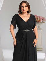 ever NOAH|Rhinestone Embellished Chiffon Ruffle Sleeve Wedding Guest Dress