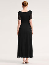 ever NOAH|Rhinestone Embellished Chiffon Ruffle Sleeve Wedding Guest Dress
