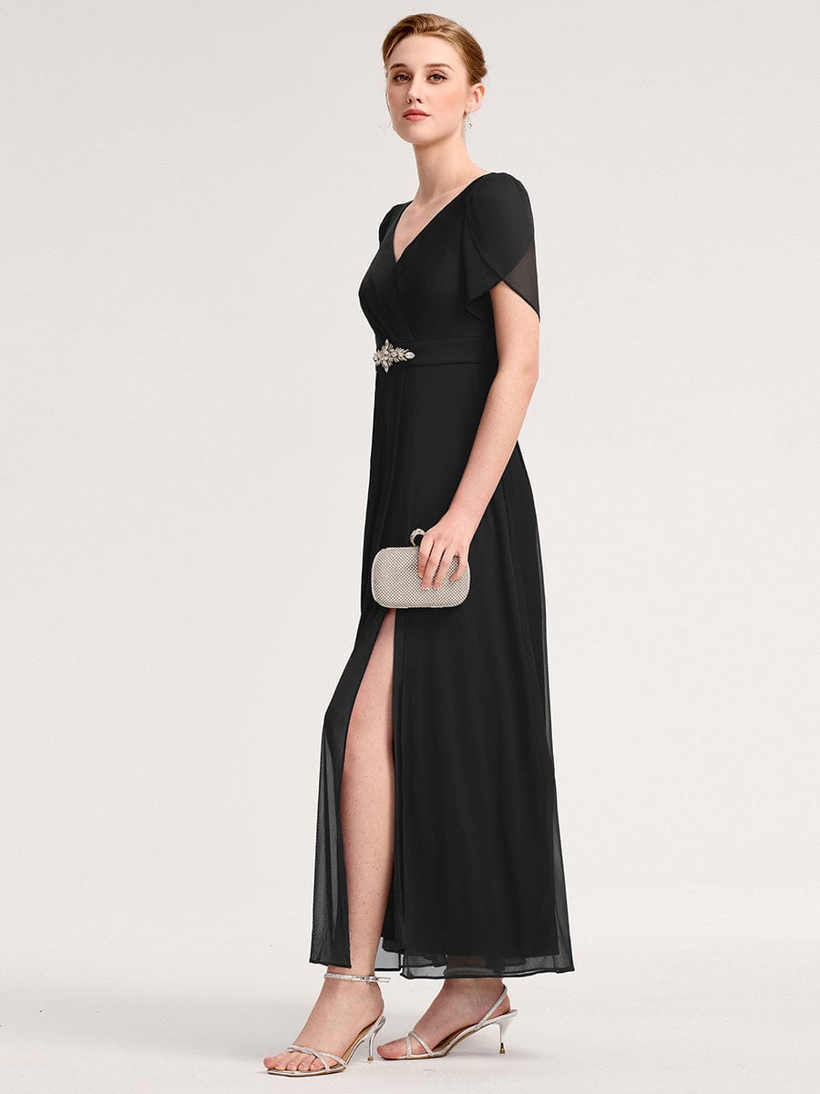 ever NOAH|Rhinestone Embellished Chiffon Ruffle Sleeve Wedding Guest Dress