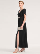 ever NOAH|Rhinestone Embellished Chiffon Ruffle Sleeve Mother of the Bride Dress