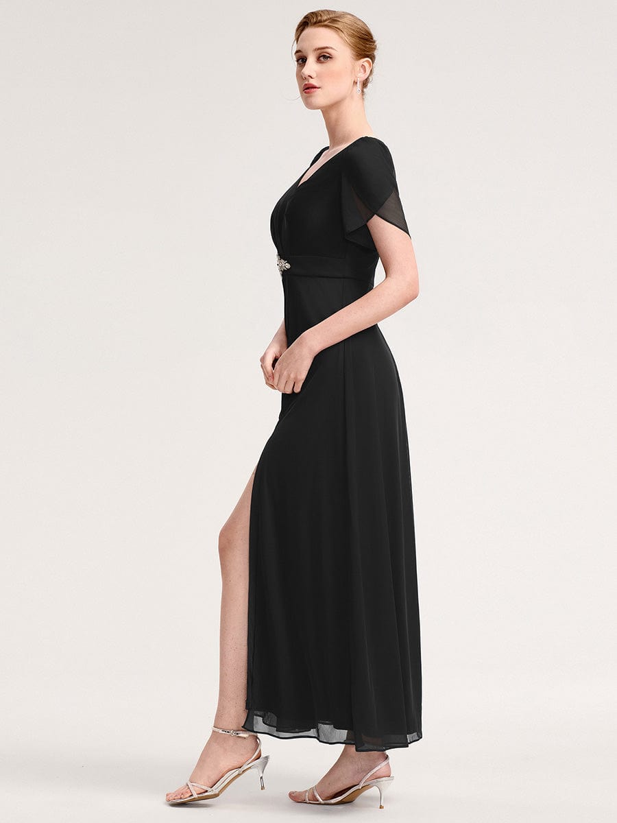 ever NOAH|Rhinestone Embellished Chiffon Ruffle Sleeve Mother of the Bride Dress