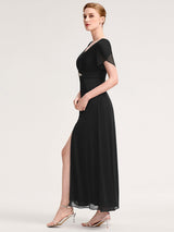 ever NOAH|Rhinestone Embellished Chiffon Ruffle Sleeve Mother of the Bride Dress