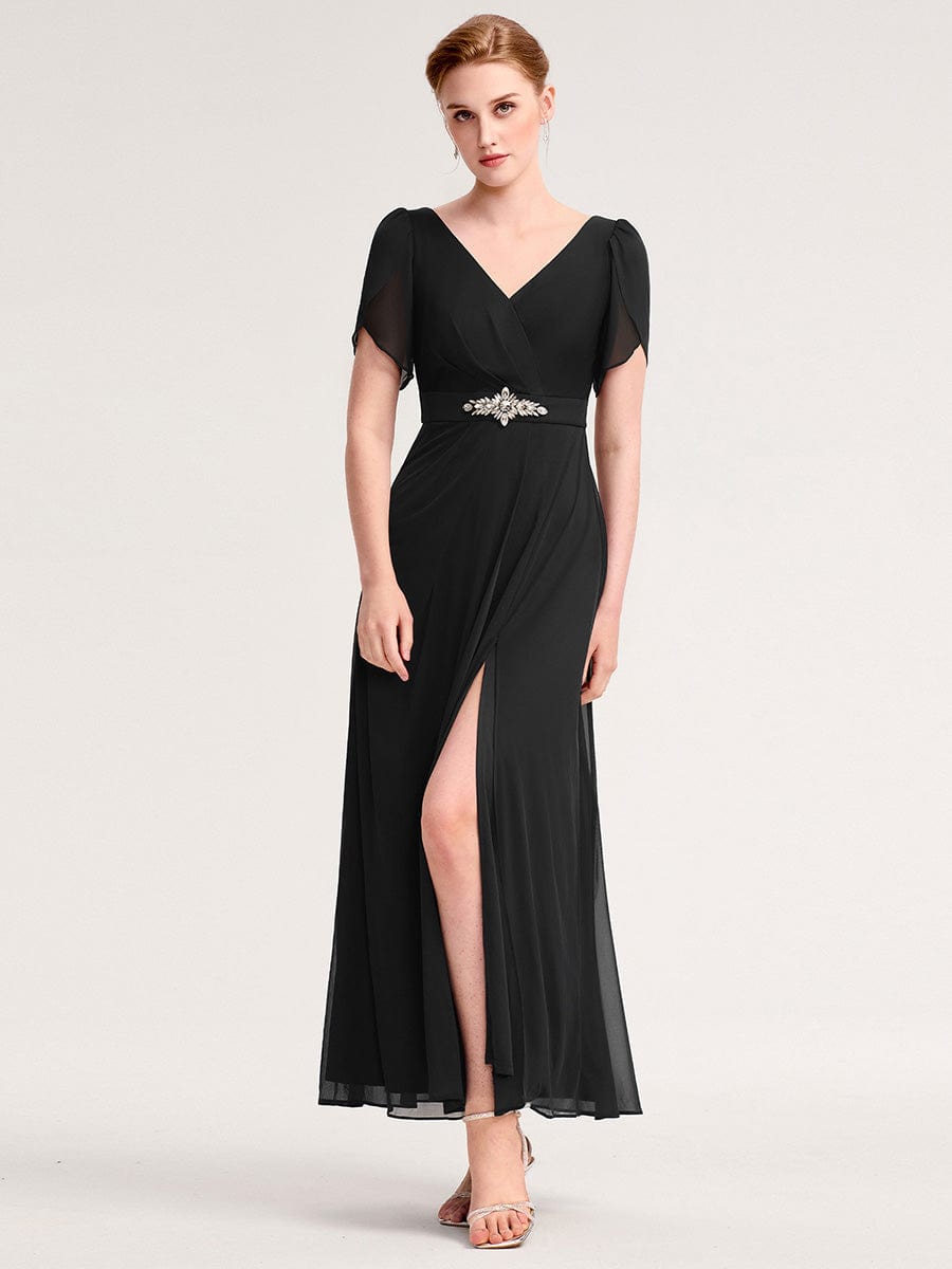 ever NOAH|Rhinestone Embellished Chiffon Ruffle Sleeve Mother of the Bride Dress