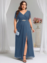 ever NOAH|Rhinestone Embellished Chiffon Ruffle Sleeve Wedding Guest Dress