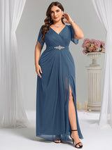 ever NOAH|Rhinestone Embellished Chiffon Ruffle Sleeve Wedding Guest Dress