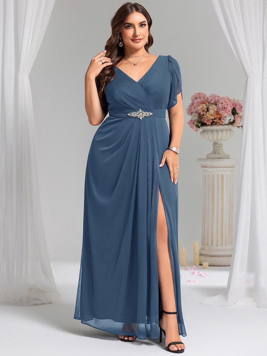 ever NOAH|Rhinestone Embellished Chiffon Ruffle Sleeve Mother of the Bride Dress