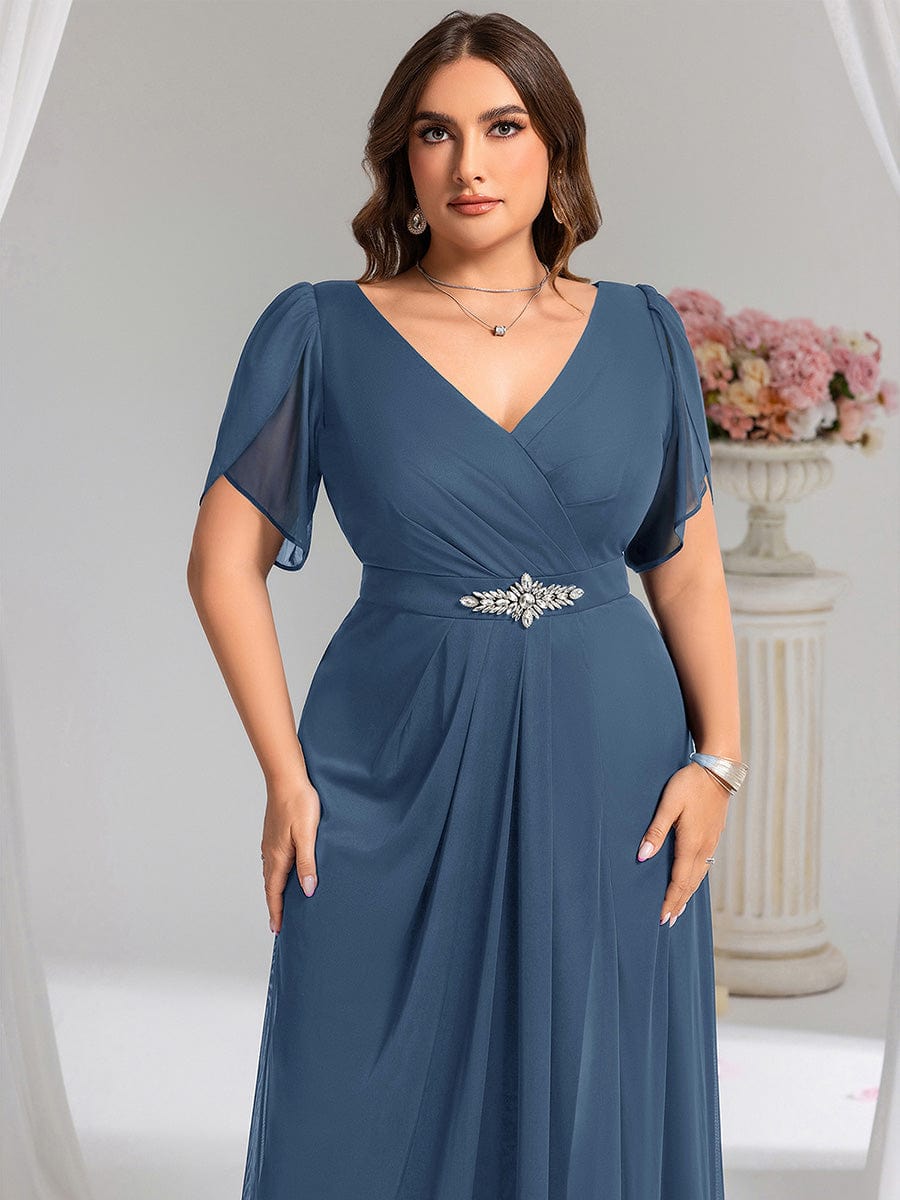 ever NOAH|Rhinestone Embellished Chiffon Ruffle Sleeve Mother of the Bride Dress