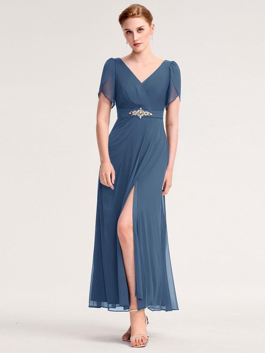 ever NOAH|Rhinestone Embellished Chiffon Ruffle Sleeve Wedding Guest Dress