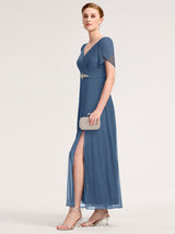 ever NOAH|Rhinestone Embellished Chiffon Ruffle Sleeve Mother of the Bride Dress