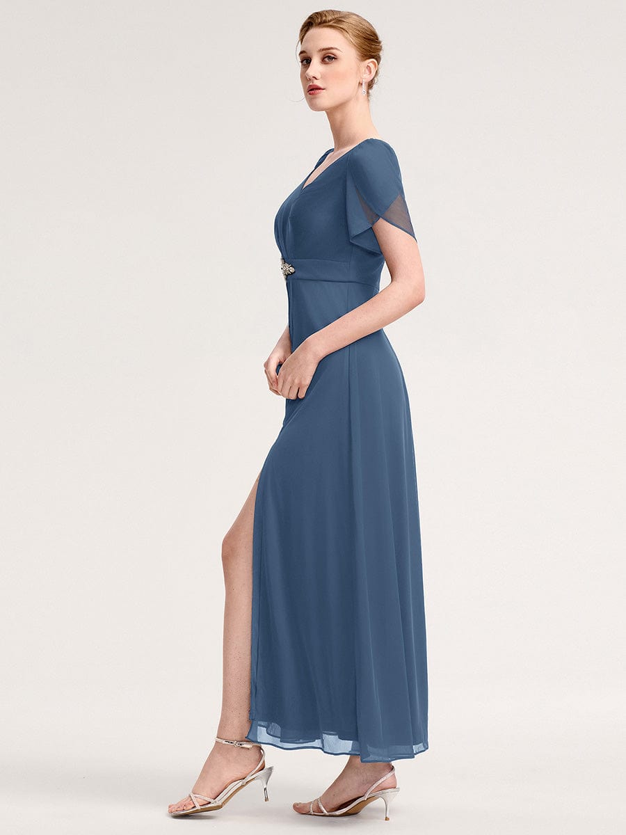 ever NOAH|Rhinestone Embellished Chiffon Ruffle Sleeve Mother of the Bride Dress