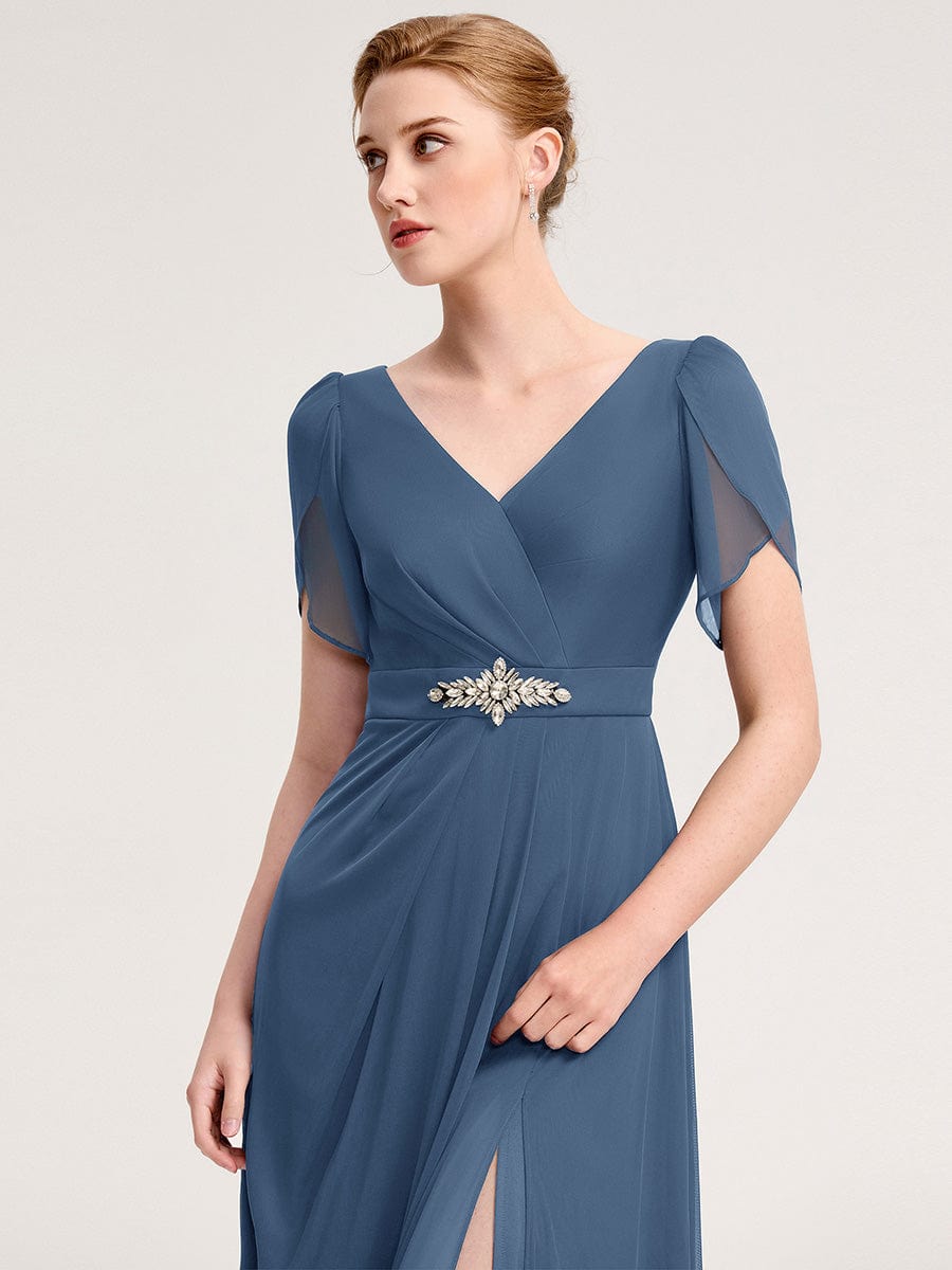 ever NOAH|Rhinestone Embellished Chiffon Ruffle Sleeve Wedding Guest Dress