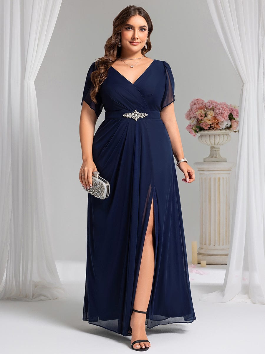 ever NOAH|Rhinestone Embellished Chiffon Ruffle Sleeve Wedding Guest Dress