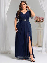 ever NOAH|Rhinestone Embellished Chiffon Ruffle Sleeve Mother of the Bride Dress