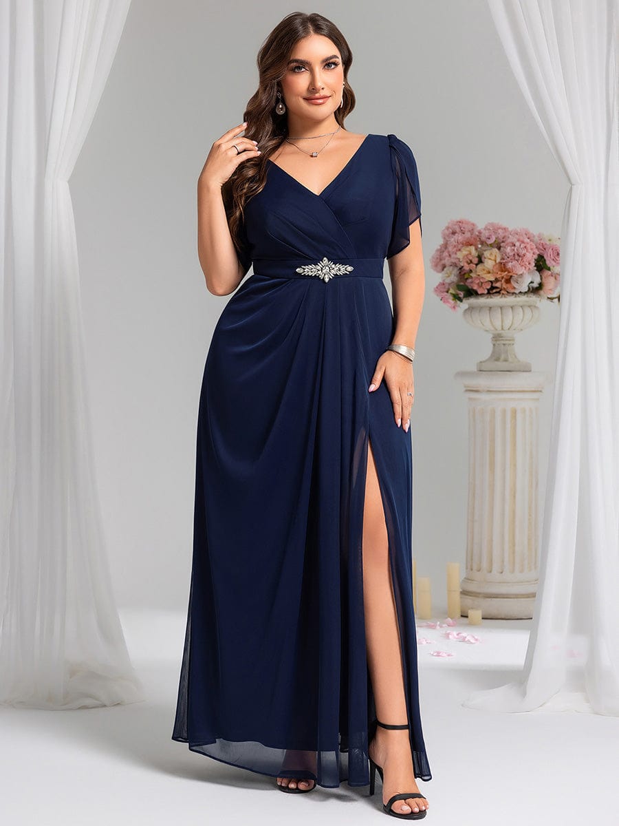 ever NOAH|Rhinestone Embellished Chiffon Ruffle Sleeve Mother of the Bride Dress