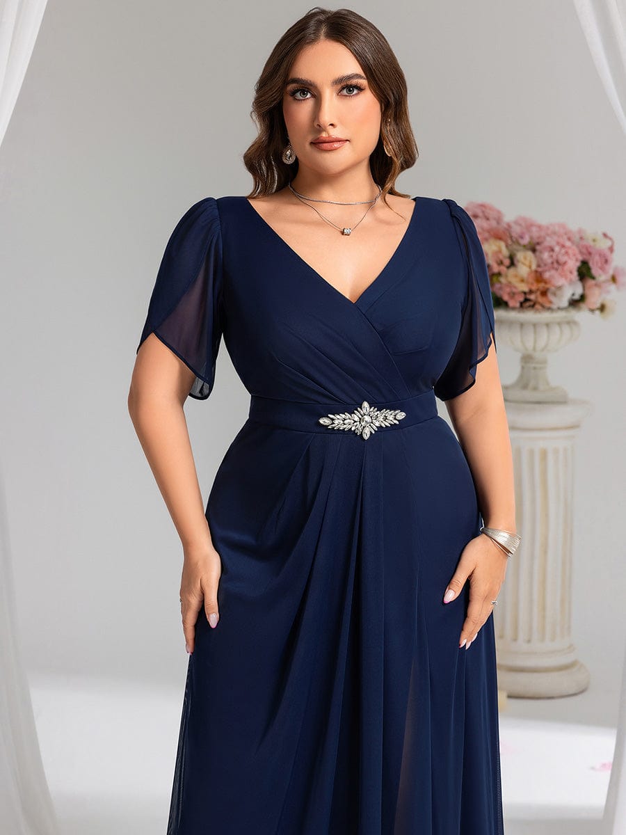 ever NOAH|Rhinestone Embellished Chiffon Ruffle Sleeve Wedding Guest Dress