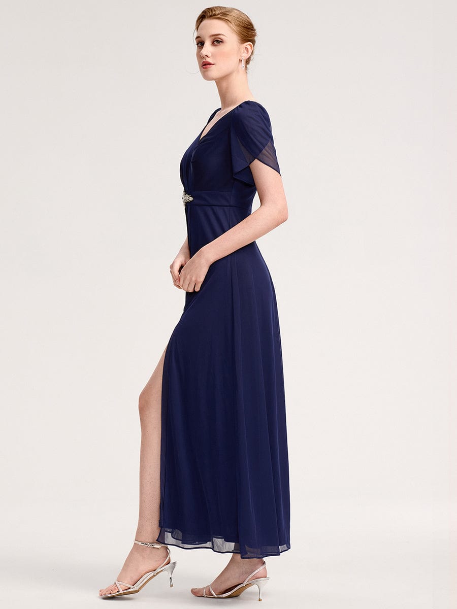 ever NOAH|Rhinestone Embellished Chiffon Ruffle Sleeve Mother of the Bride Dress