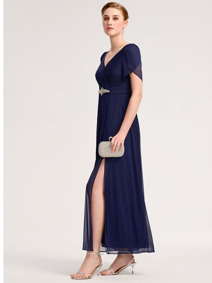 ever NOAH|Rhinestone Embellished Chiffon Ruffle Sleeve Mother of the Bride Dress