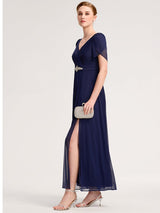 ever NOAH|Rhinestone Embellished Chiffon Ruffle Sleeve Mother of the Bride Dress