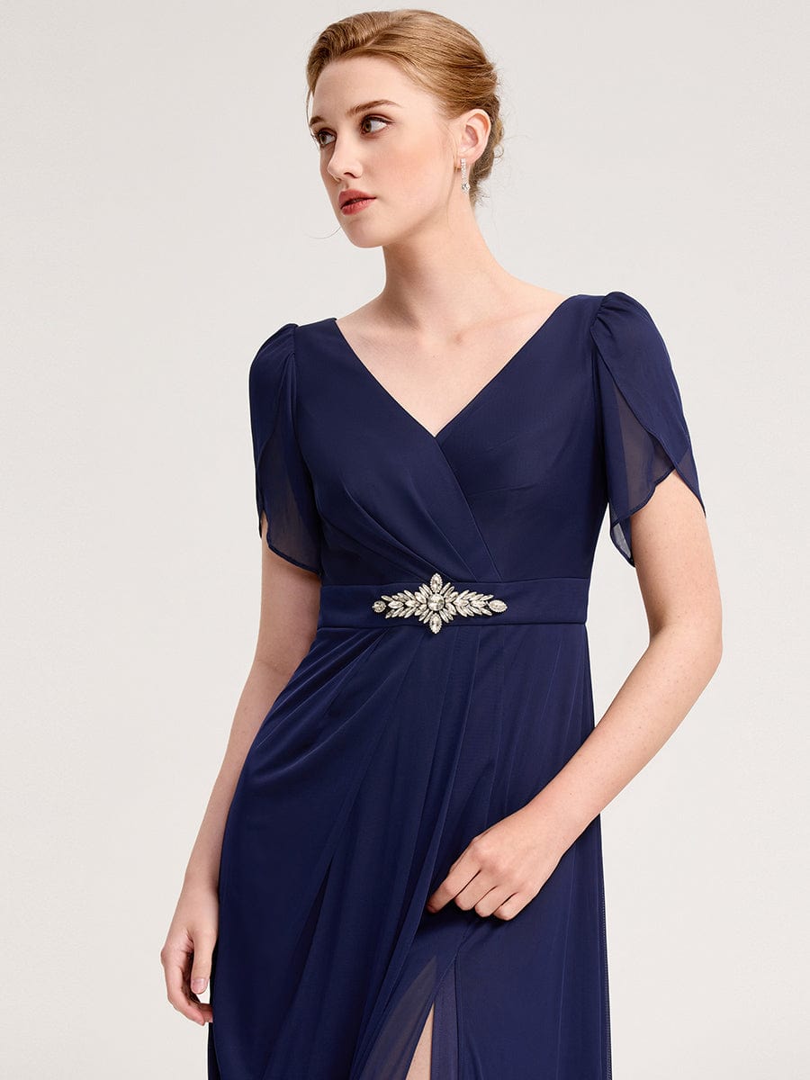 ever NOAH|Rhinestone Embellished Chiffon Ruffle Sleeve Wedding Guest Dress