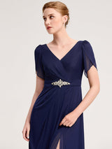 ever NOAH|Rhinestone Embellished Chiffon Ruffle Sleeve Wedding Guest Dress