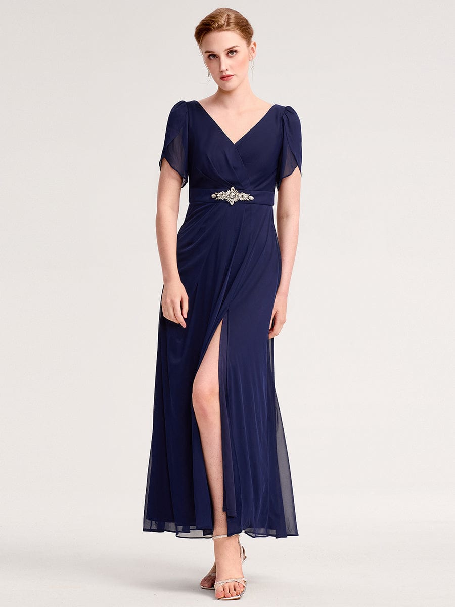 ever NOAH|Rhinestone Embellished Chiffon Ruffle Sleeve Mother of the Bride Dress