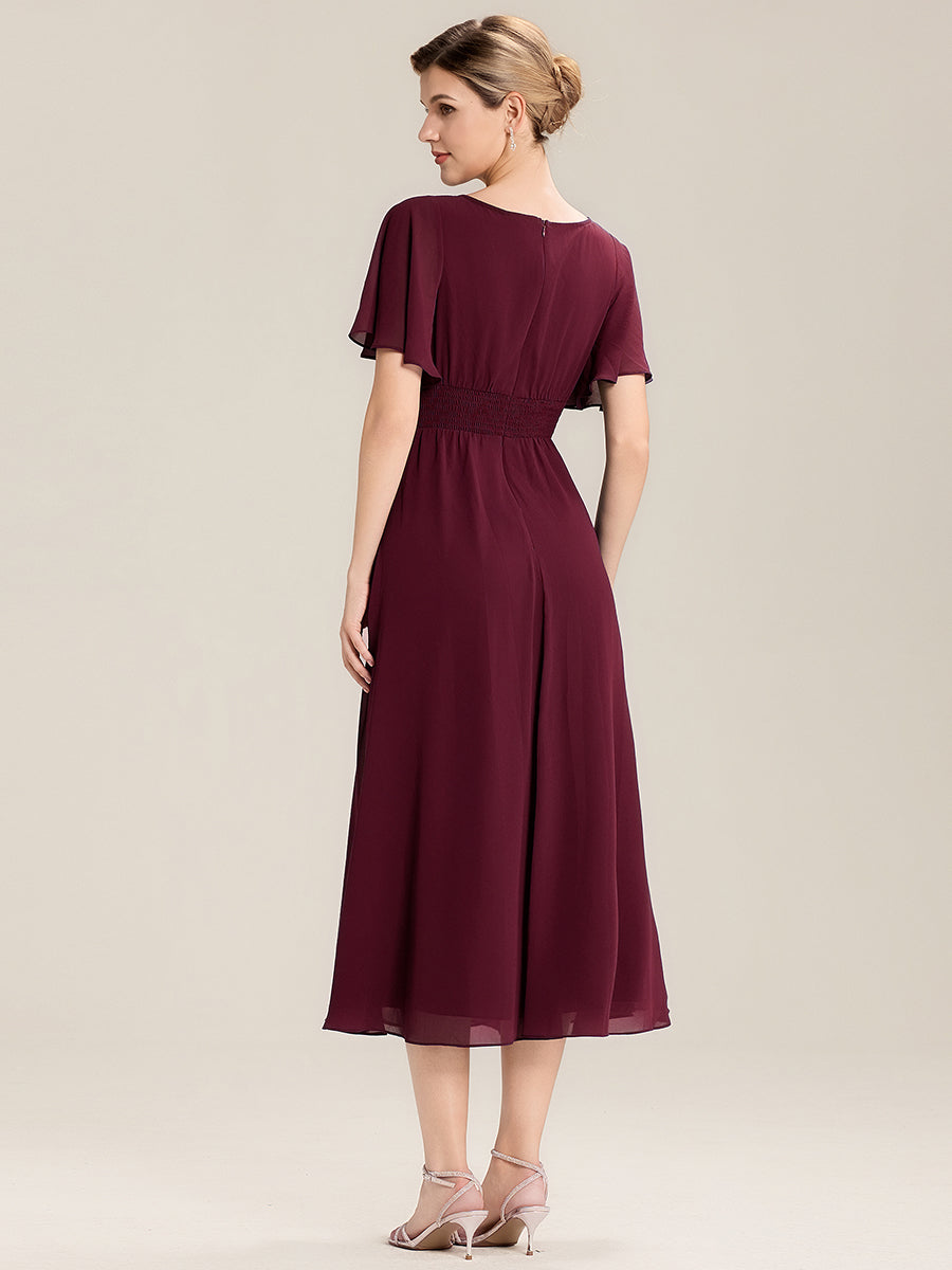 Rhinestone Embellished Chiffon Ruffle Sleeve Mother of the Bride Dress