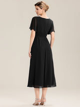 Rhinestone Embellished Chiffon Ruffle Sleeve Mother of the Bride Dress