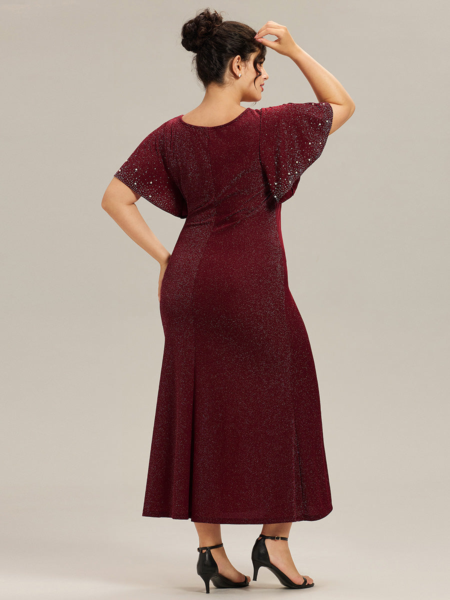 Plus Size Beaded Knit Evening Dress