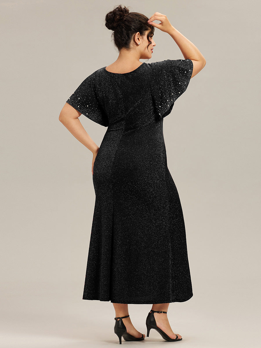 Plus Size Beaded Knit Evening Dress