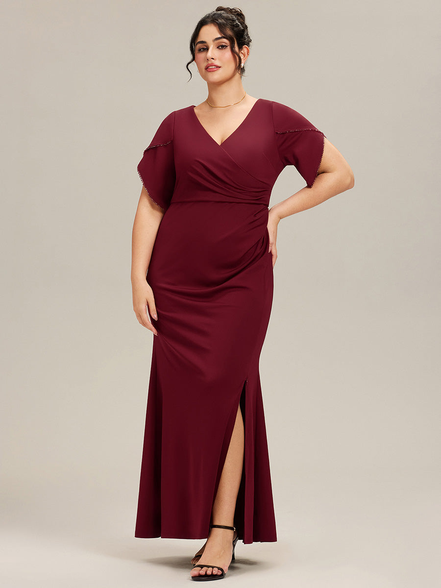 Thigh-High Slit Tulip Sleeve Evening Dress