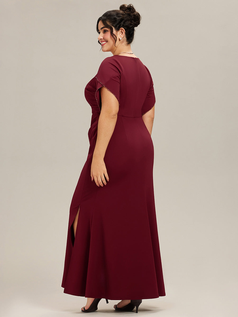 Thigh-High Slit Tulip Sleeve Evening Dress